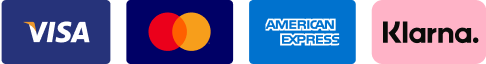 Vier Logos der Zahlungsanbieter VISA, MasterCard, American Express und Klarna nebeneinander
