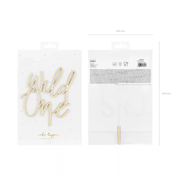 Verpackung eines Cake Toppers aus Holz mit dem Schriftzug "Wild One"