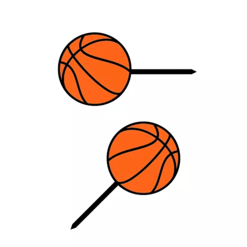 Zwei Basketbälle mit Stecker in klassischem Orange und Schwarz auf weißen Hintergrund