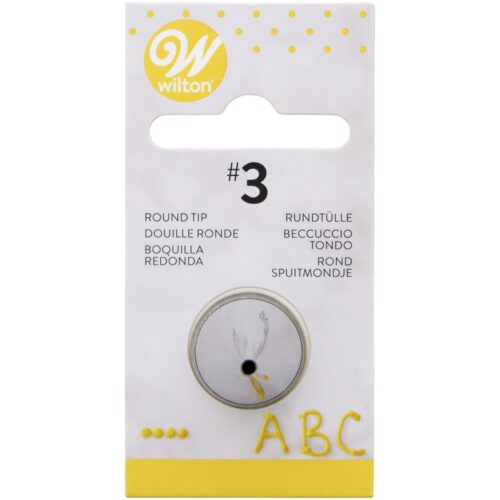 Wilton Decorating Tip Round #3 aus Edelstahl, runde Spritztülle für feine Schriftzüge, Konturen, Punkte und filigrane Tortendekorationen