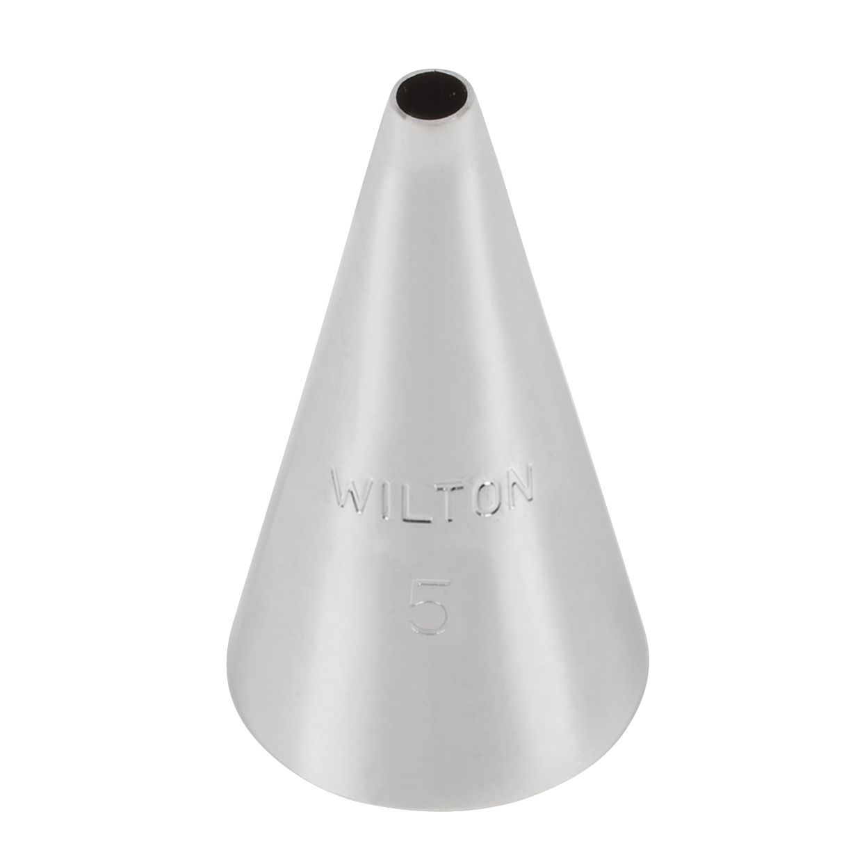 Wilton Decorating Tip Round #5 aus Edelstahl, runde Spritztülle für feine Konturen, Schriftzüge und filigrane Tortendekorationen