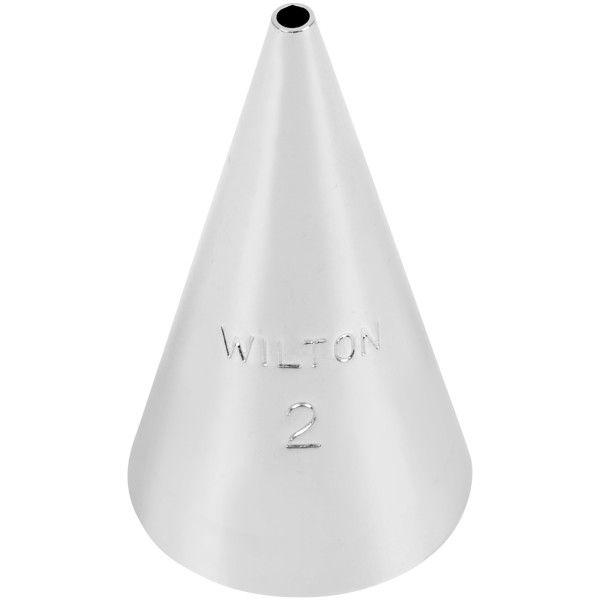 Wilton Decorating Tip Round #2 aus Edelstahl im Blister, runde Spritztülle für feine Konturen, Schriftzüge und filigrane Tortendekorationen