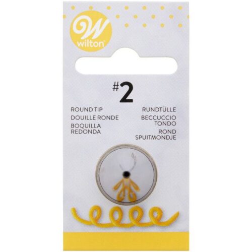 Wilton Decorating Tip Round #2 aus Edelstahl im Blister, runde Spritztülle für feine Konturen, Schriftzüge und filigrane Tortendekorationen